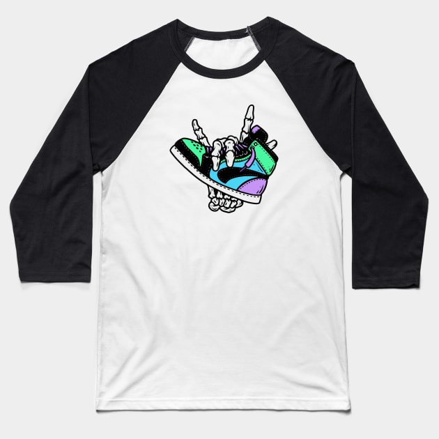 Retro High Top Sneaker in the Hands of a Skeleton Baseball T-Shirt by SLAG_Creative